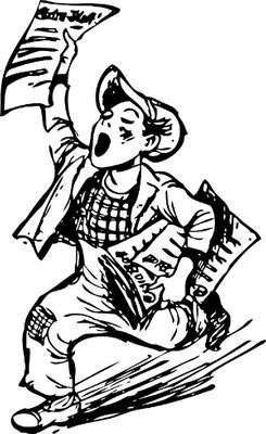 Image en noir et blanc d'un garçon courant avec un journal à la main, logo de la nouvelle rubrique La Dépêche de la maison Bérangel